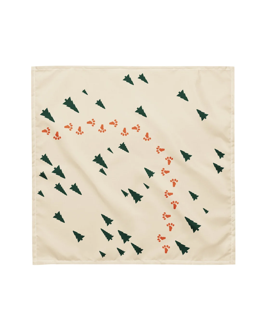 The Paws & Pines design on a bandana, laid flat.