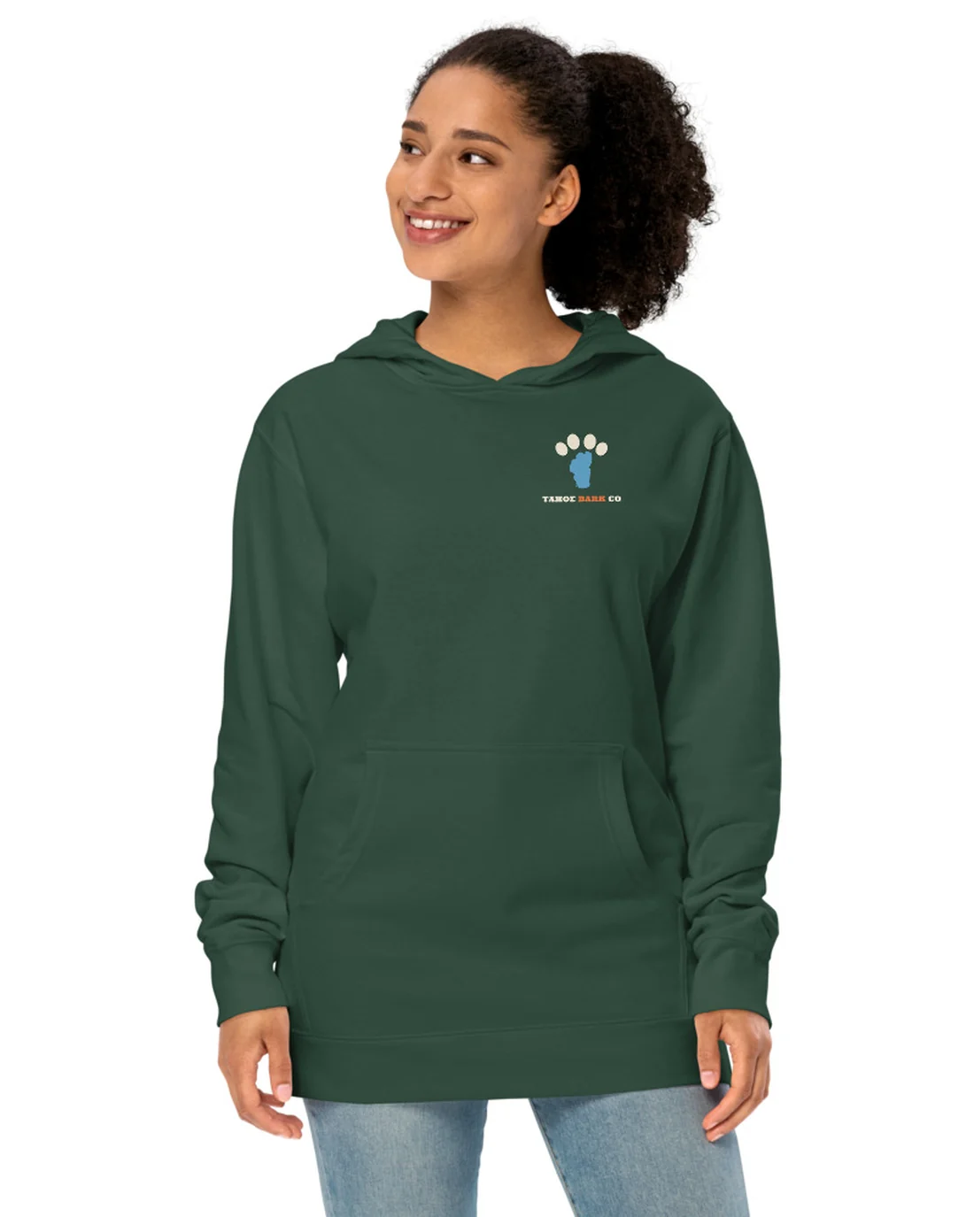 The front of the Ruff Day at the Lake hoodie, with the Tahoe Bark Co. logo at the heart.