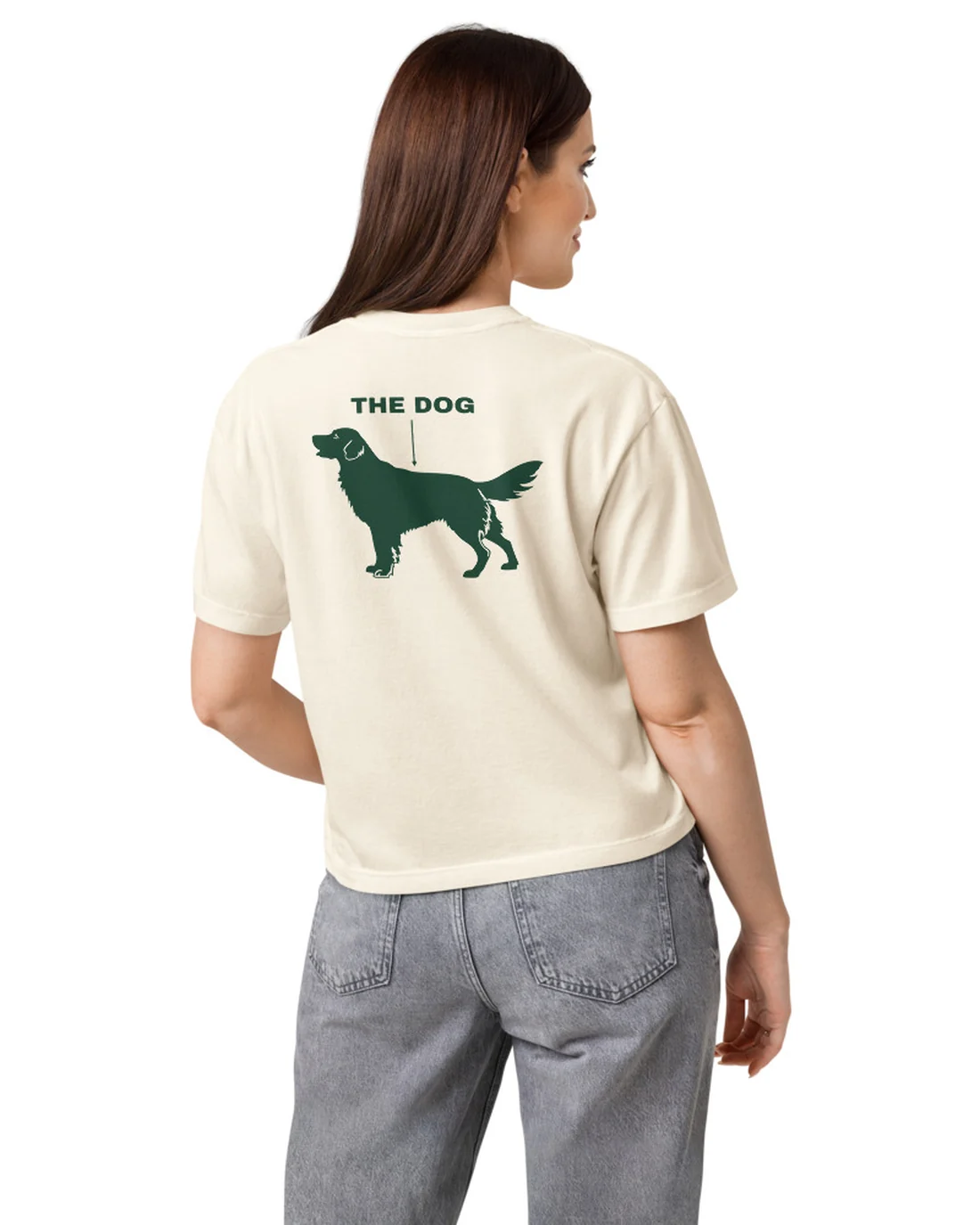 The back of The Dog women&rsquo;s fit tee, worn by a model.