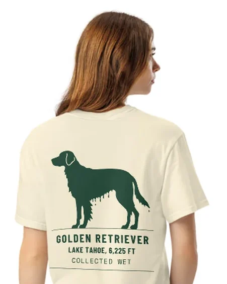The Collected Wet design on a tee, worn by a model, from the back.