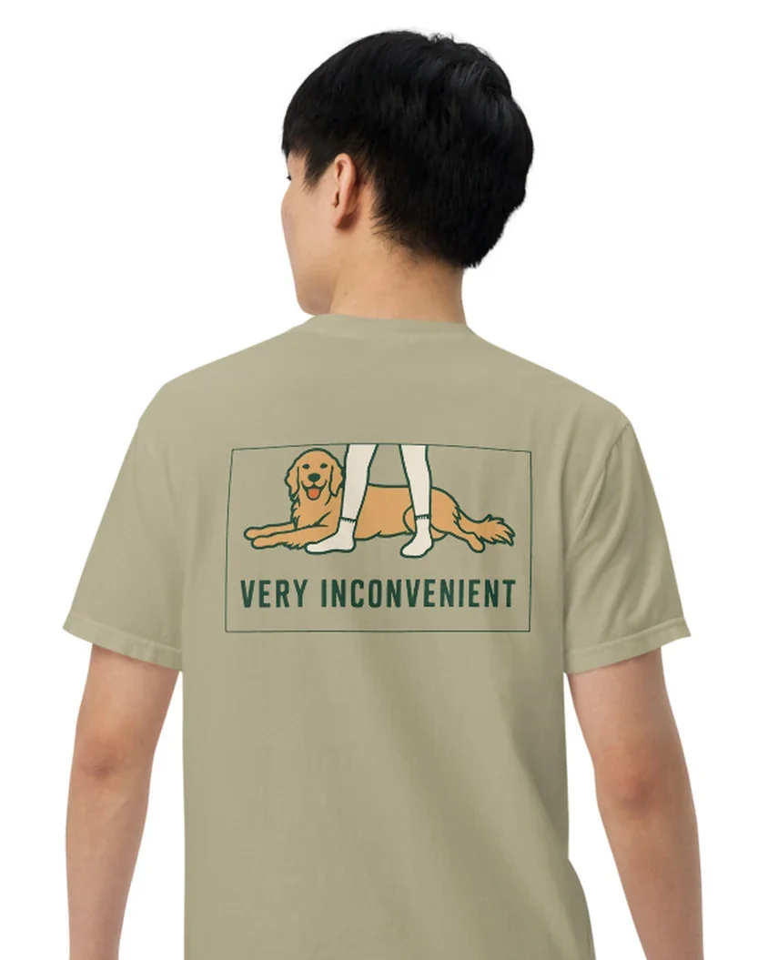 The Very Inconvenient design on a tee, worn by a model, from the back.