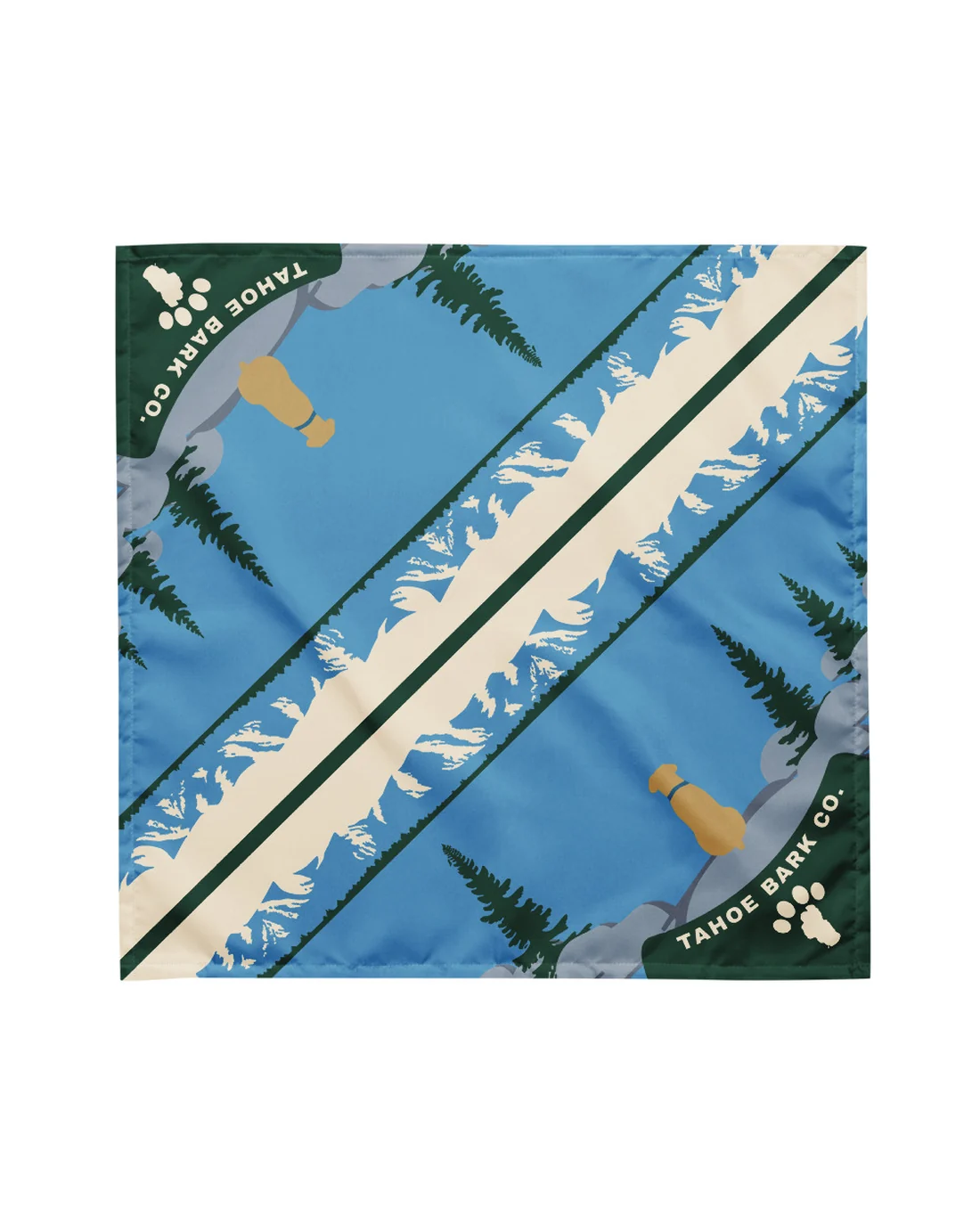 The Lake Watch design on a bandana, laid flat.