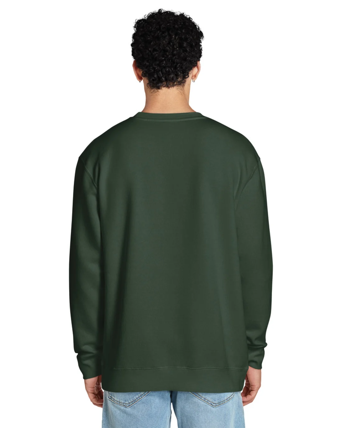 The plain back of the Tahoe Bark Athletic Dept. crewneck, worn by a second model.