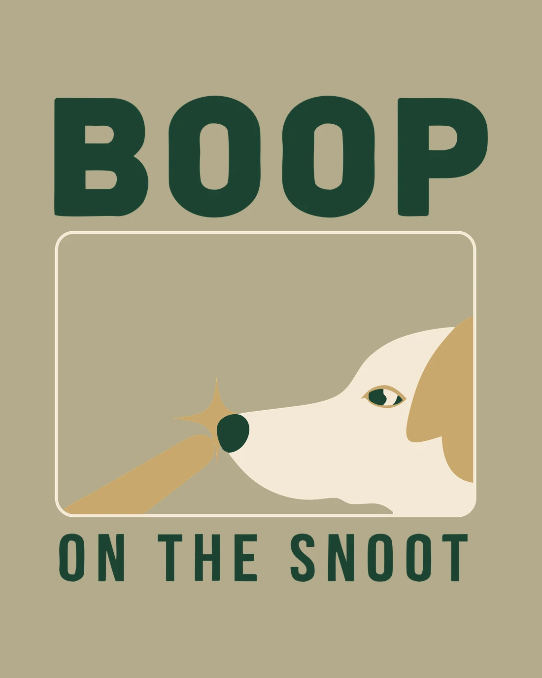Boop on the Snoot: a framed dog muzzle with a finger arriving at the nose and a spark where they meet