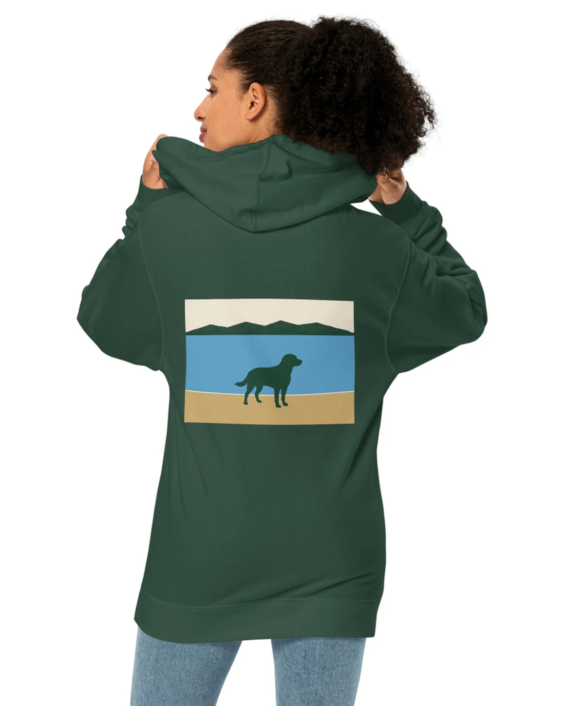 The back of the Flat Water hoodie, worn by a second model.