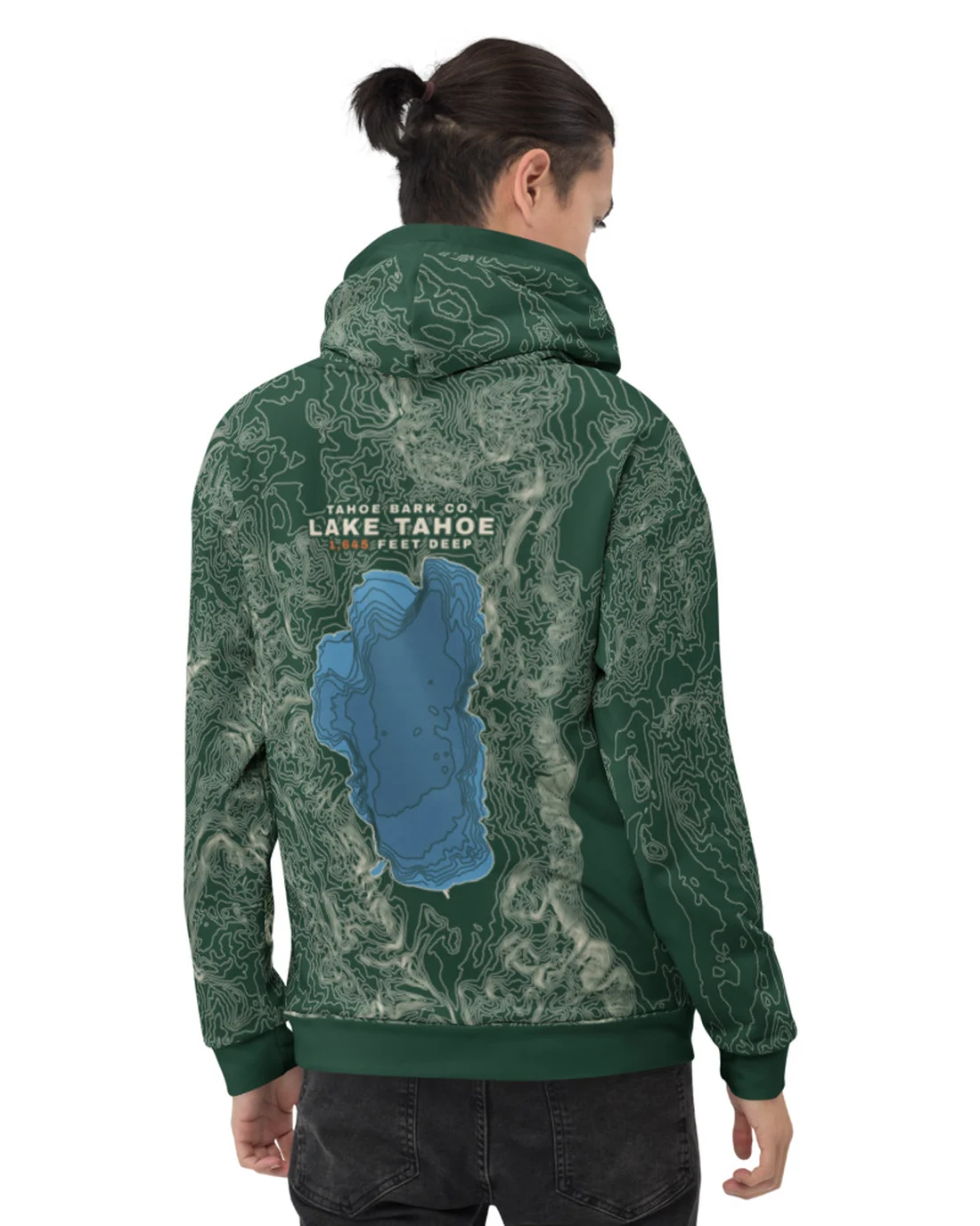 The back of the 1,645 Feet Deep hoodie, worn by a second model.